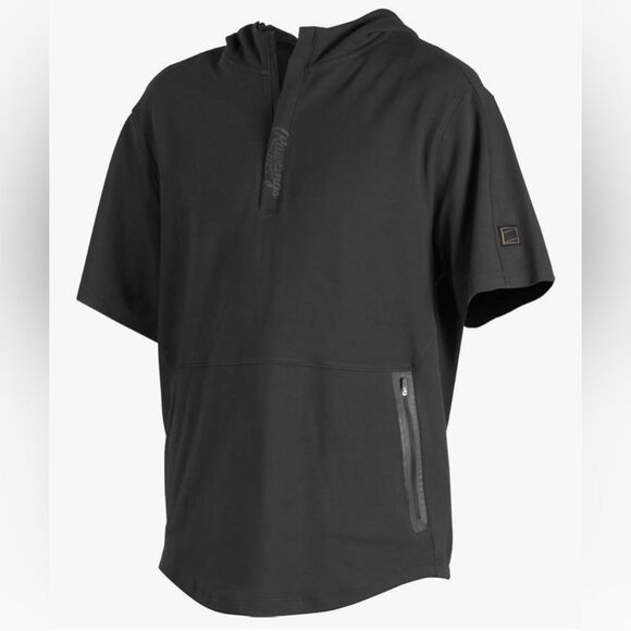 Rawlings Men’s Gold Collection 1/4 Zip Short Sleeve Hooded Jacket Black Large - Picture 1 of 7
